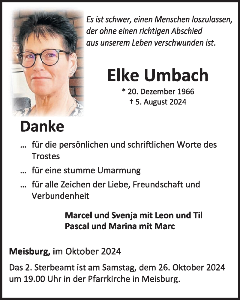  Traueranzeige für Elke Umbach vom 05.10.2024 aus WochenSpiegel