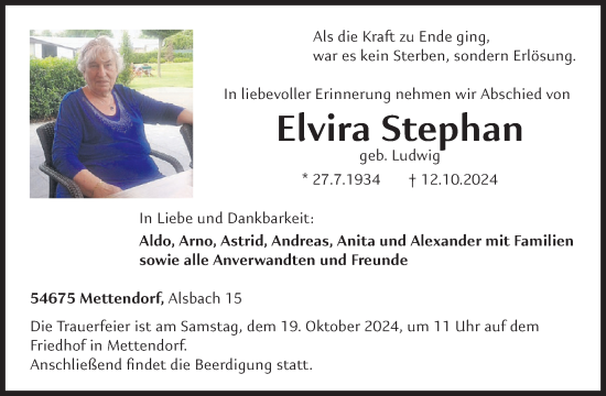 Traueranzeige von Elvira Stephan von WochenSpiegel