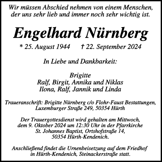 Traueranzeige von Engelhard Nürnberg von WochenSpiegel