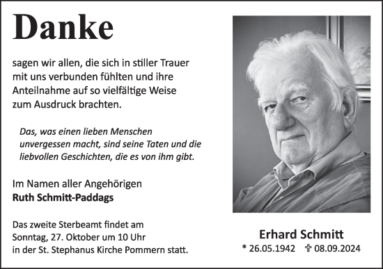 Traueranzeige von Erhard Schmitt von WochenSpiegel