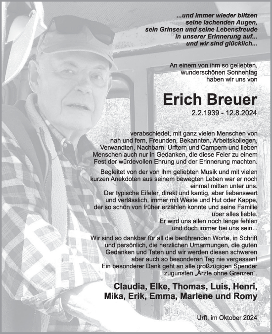 Traueranzeige von Erich Breuer von WochenSpiegel