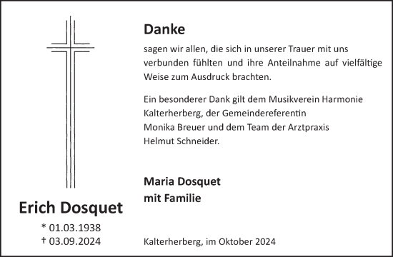 Traueranzeige von Erich Dosquet von WochenSpiegel