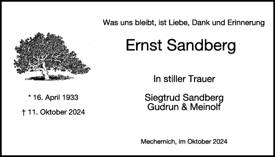 Traueranzeige von Ernst Sandberg von WochenSpiegel