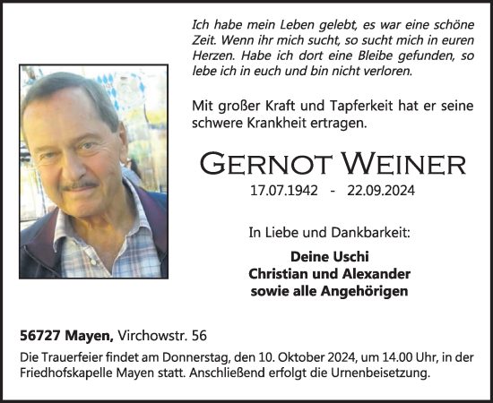 Traueranzeige von Gernot Weiner von WochenSpiegel