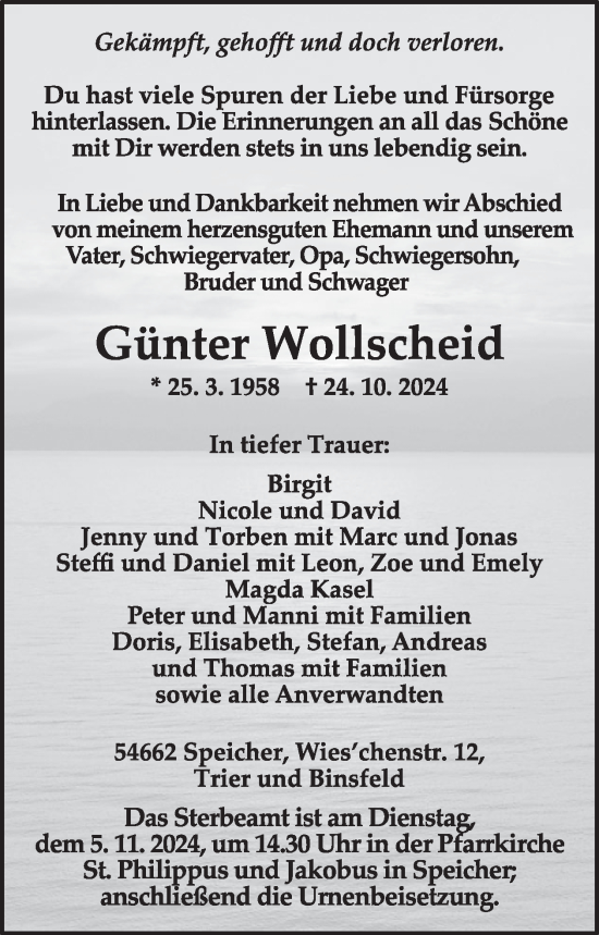 Traueranzeige von Günter Wollscheid von WochenSpiegel