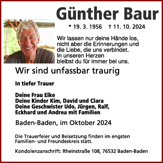 Traueranzeige von Günther Baur von WochenSpiegel