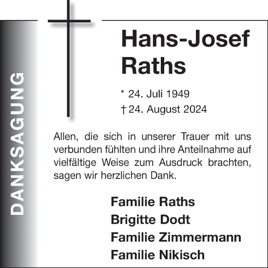 Traueranzeige von Hans-Josef Raths von WochenSpiegel
