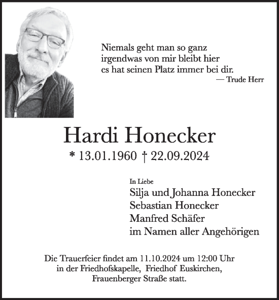 Traueranzeige von Hardi Honecker von WochenSpiegel