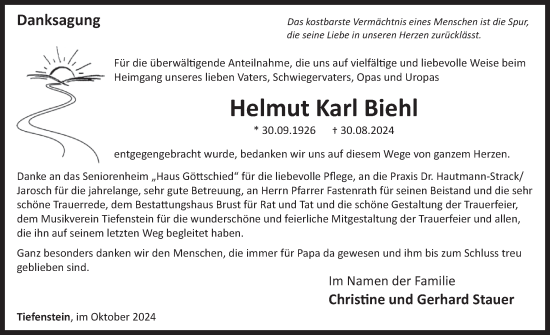 Traueranzeige von Helmut Karl Biehl von WochenSpiegel