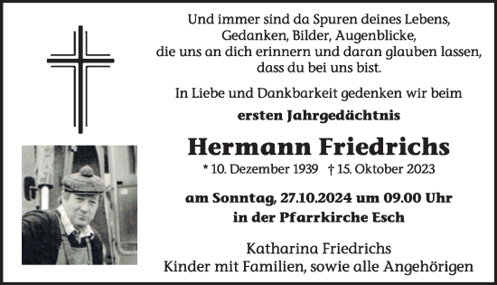 Traueranzeige von Hermann Friedrichs von WochenSpiegel