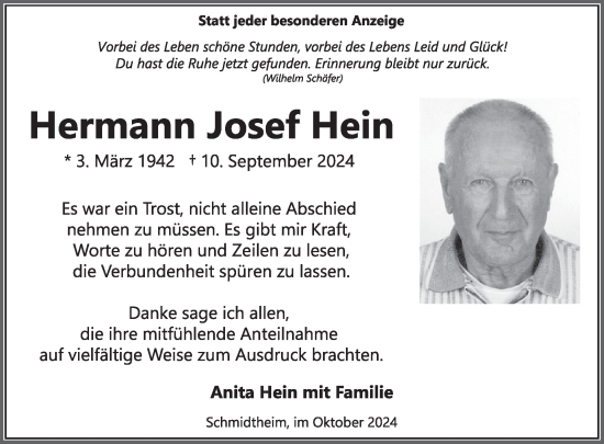 Traueranzeige von Hermann Josef Hein von WochenSpiegel