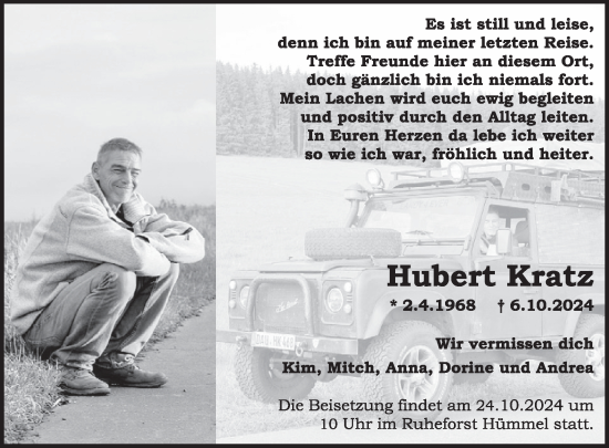 Traueranzeige von Hubert Kratz von WochenSpiegel