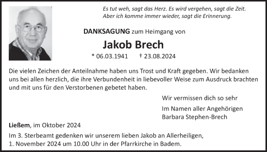 Traueranzeige von Jakob Brech von WochenSpiegel