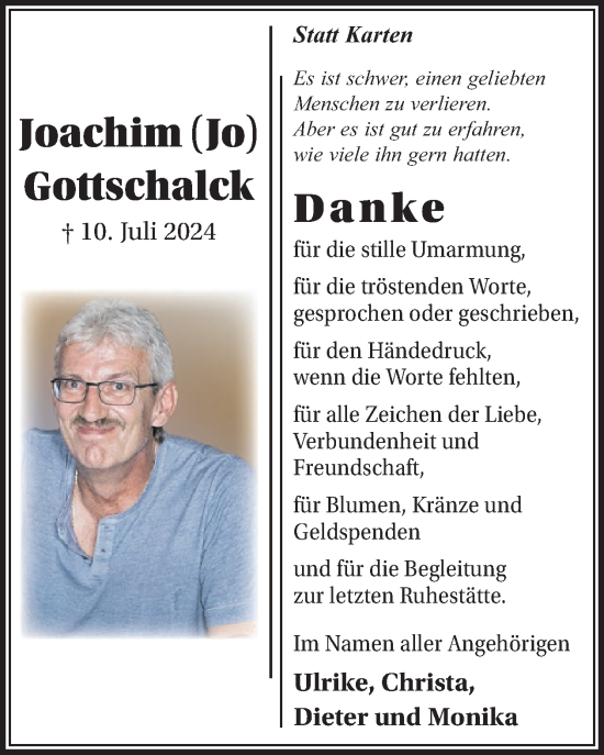 Traueranzeige von Joachim Gottschalck von WochenSpiegel