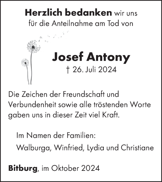 Traueranzeige von Josef Antony von WochenSpiegel