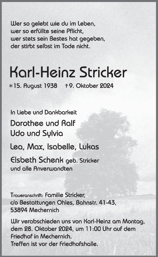 Traueranzeige von Karl-Heinz Stricker von WochenSpiegel