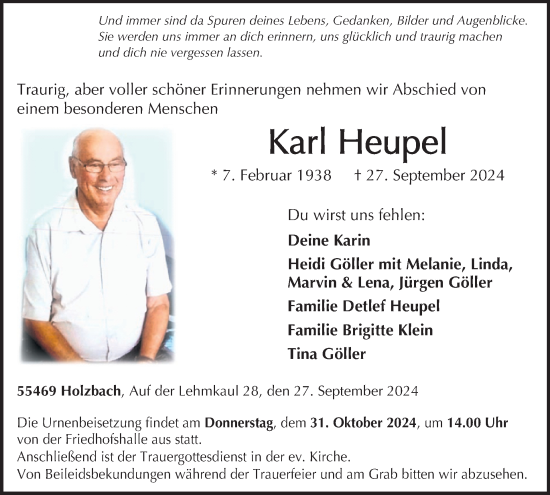 Traueranzeige von Karl Heupel von WochenSpiegel