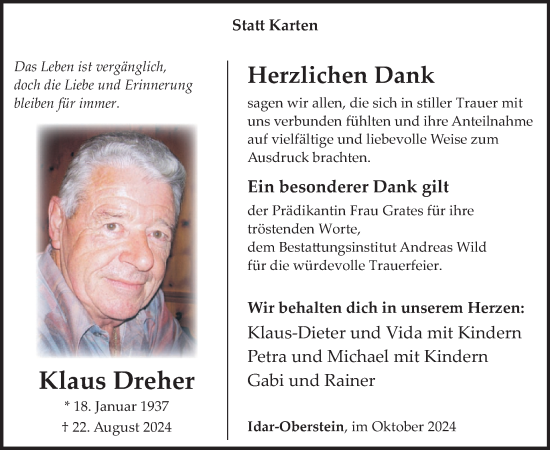 Traueranzeige von Klaus Dreher von WochenSpiegel