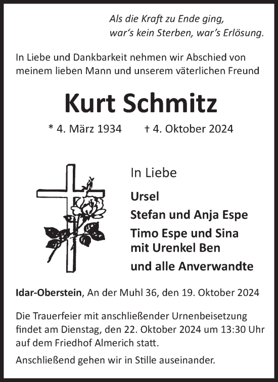 Traueranzeige von Kurt Schmitz von WochenSpiegel