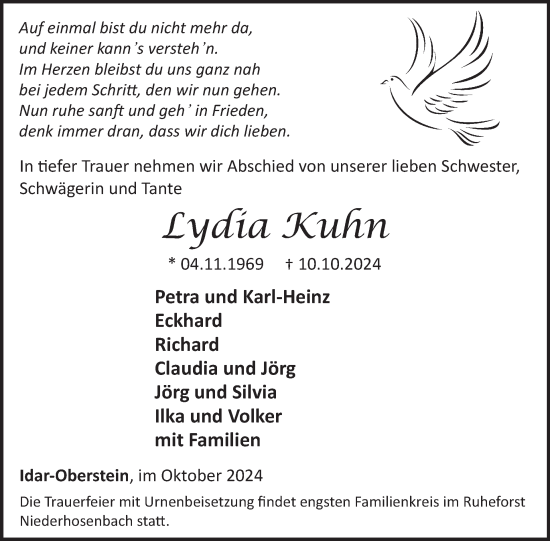 Traueranzeige von Lydia Kuhn von WochenSpiegel