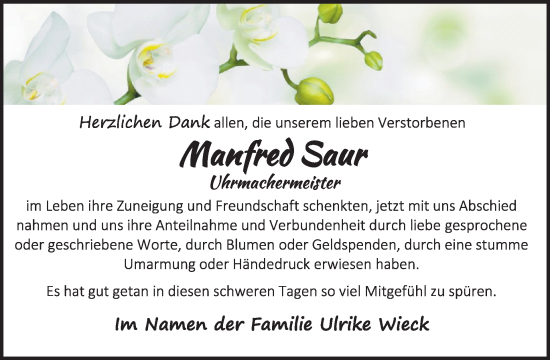 Traueranzeige von Manfred Saur  von WochenSpiegel