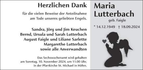 Traueranzeige von Maria Lutterbach von WochenSpiegel