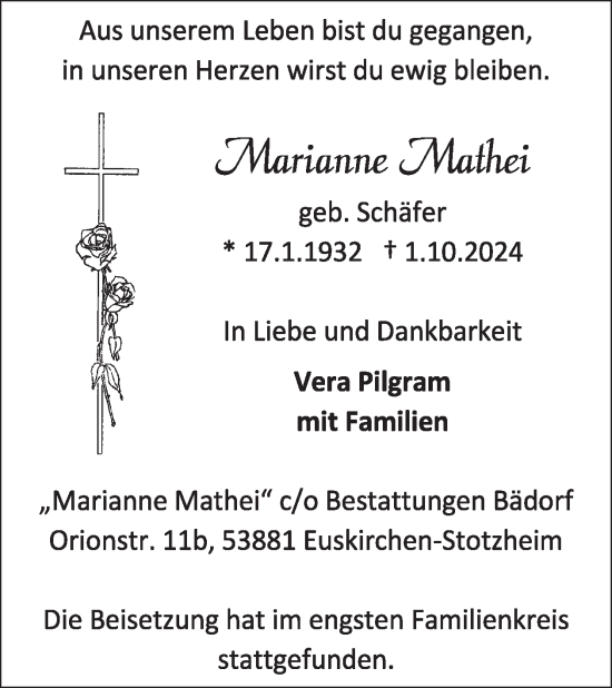 Traueranzeige von Marianne Mathei von WochenSpiegel