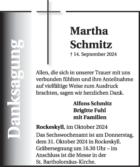 Traueranzeige von Martha Schmitz von WochenSpiegel