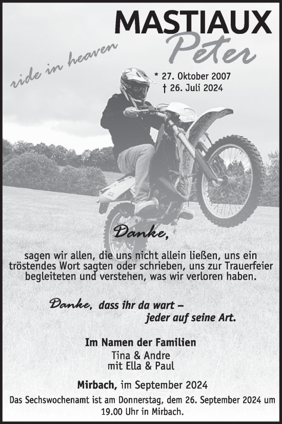 Traueranzeige von Mastiaux Peter von WochenSpiegel