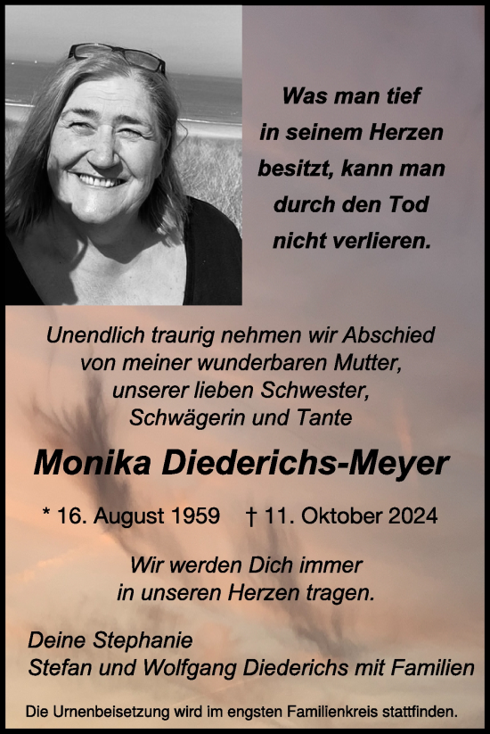 Traueranzeige von Monika Diederichs-Meyer von WochenSpiegel