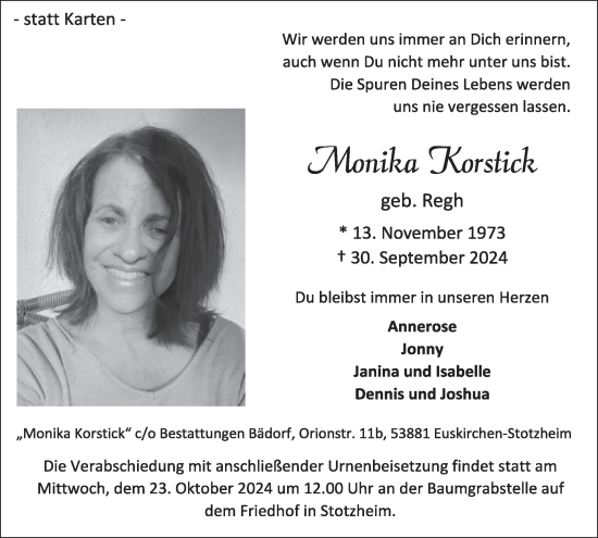 Traueranzeige von Monika Korstick von WochenSpiegel