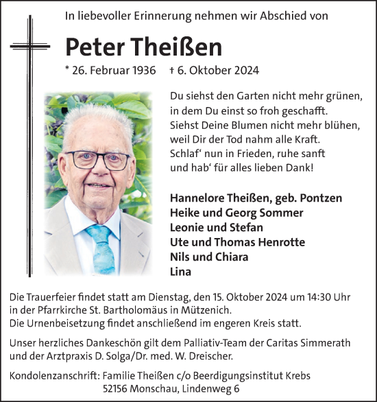 Traueranzeige von Peter Theißen von WochenSpiegel