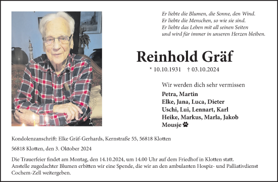 Traueranzeige von Reinhold Gräf von WochenSpiegel