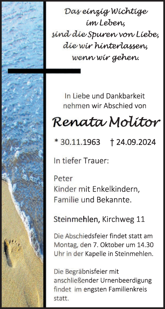 Traueranzeige von Renata Molitor  von WochenSpiegel