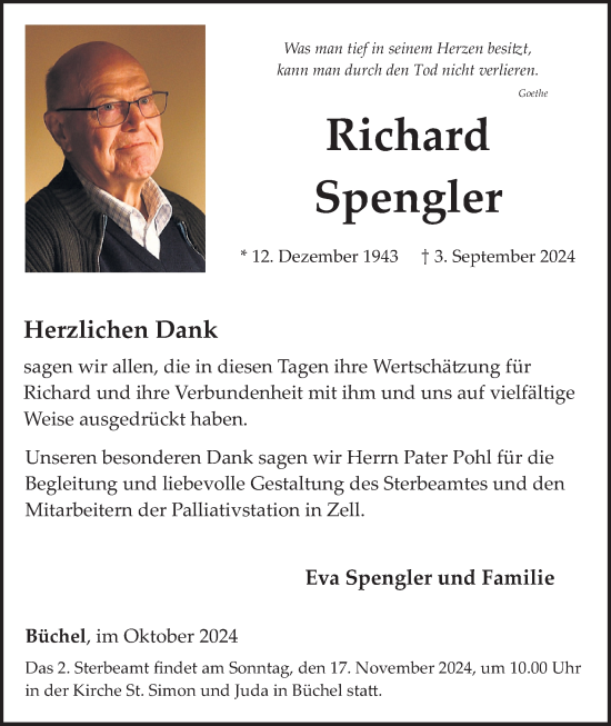 Traueranzeige von Richard Spengler von WochenSpiegel