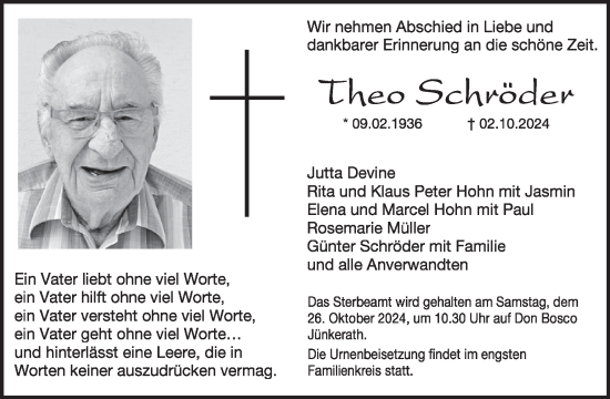 Traueranzeige von Theo Schröder von WochenSpiegel
