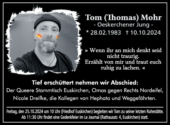 Traueranzeige von Tom Mohr von WochenSpiegel