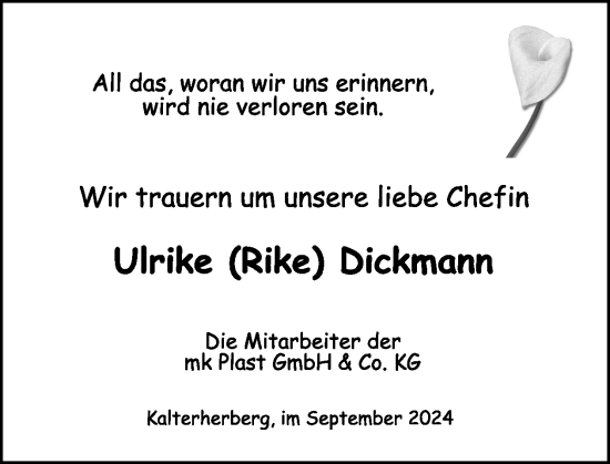 Traueranzeige von Ulrike Dickmann von WochenSpiegel