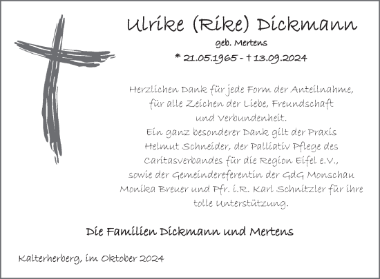 Traueranzeige von Ulrike Dickmann von WochenSpiegel