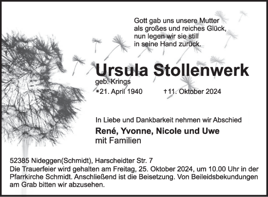 Traueranzeige von Ursula Stollenwerk von WochenSpiegel