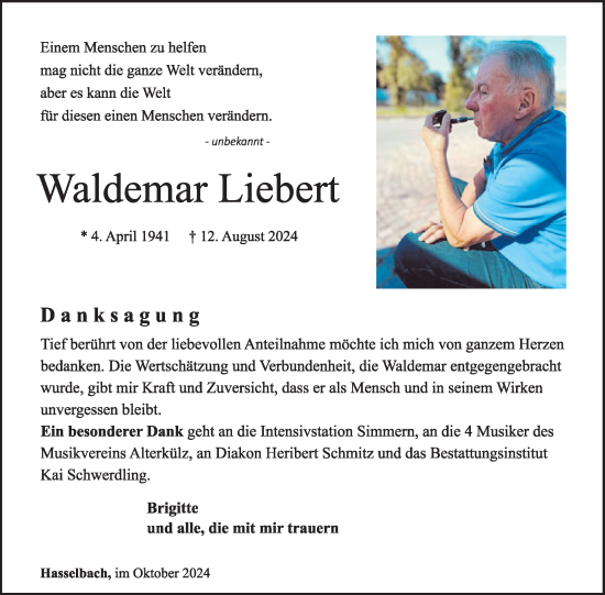 Traueranzeige von Waldemar Liebert von WochenSpiegel