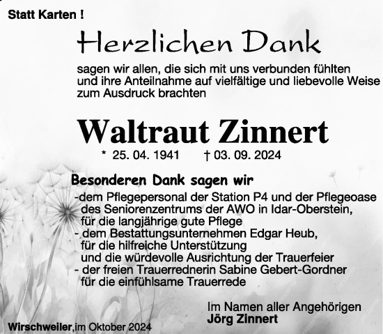Traueranzeige von Waltraut Zinnert von WochenSpiegel