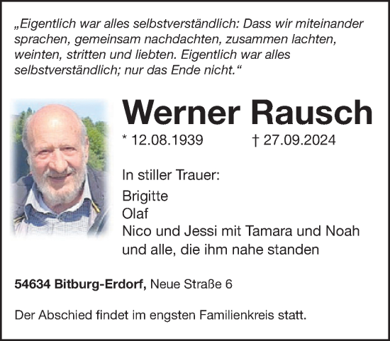 Traueranzeige von Werner Rausch von WochenSpiegel