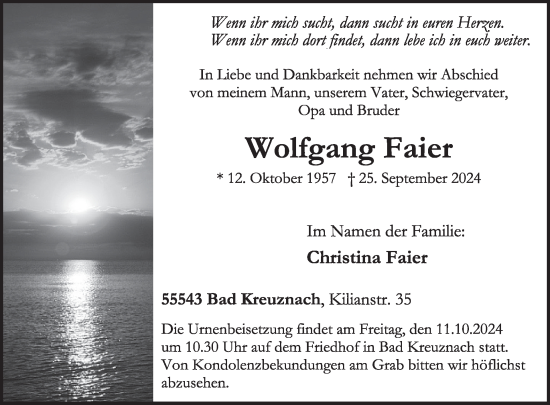 Traueranzeige von Wolfgang Faier von WochenSpiegel