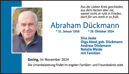 Traueranzeige von Abraham Dückmann von WochenSpiegel