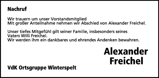 Traueranzeige von Alexander Freichel von WochenSpiegel