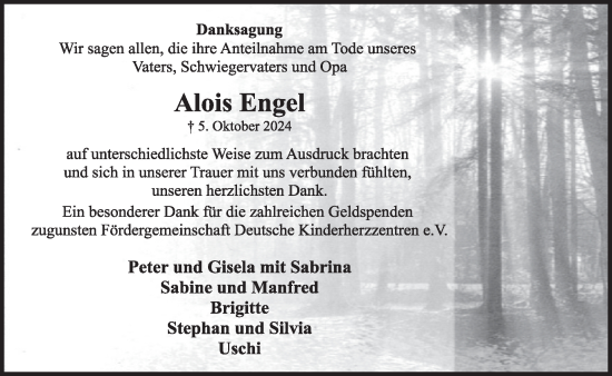 Traueranzeige von Alois Engel von WochenSpiegel