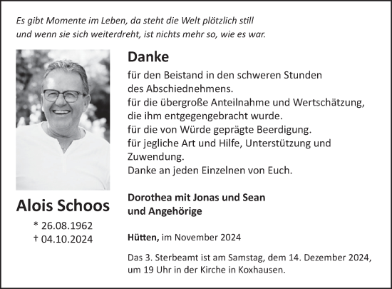 Traueranzeige von Alois Schoos von WochenSpiegel