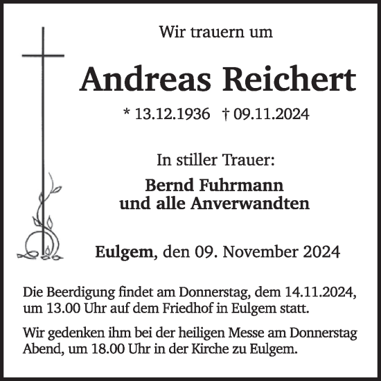 Traueranzeige von Andreas Reichert von WochenSpiegel