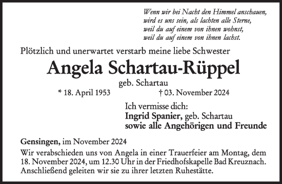 Traueranzeige von Angela Schartau-Rüppel von WochenSpiegel